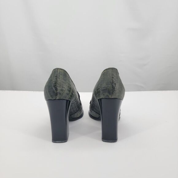Prada Size 6.5 Green Block Heel Croc Embossed Print Pointed Toe Slip On 36.5 - Picture 5 of 9